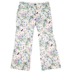 Casual Corner Pants Floral Print Straight Leg Size 6 Beige Gardencore Y2K